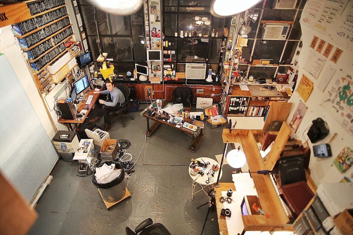 Casey Neistat&rsquo;s studio, photo taken from the ceiling looking down