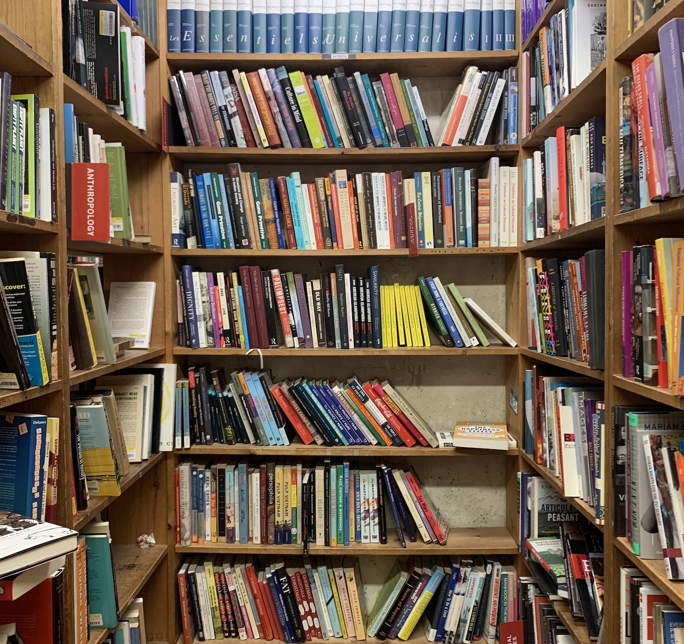 An underground shelf of books at Strand Bookstore